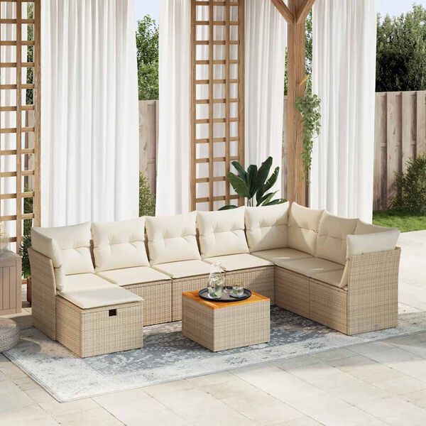vidaXL Salon de jardin avec coussins 9 pcs beige r&eacute;sine tress&eacute;e