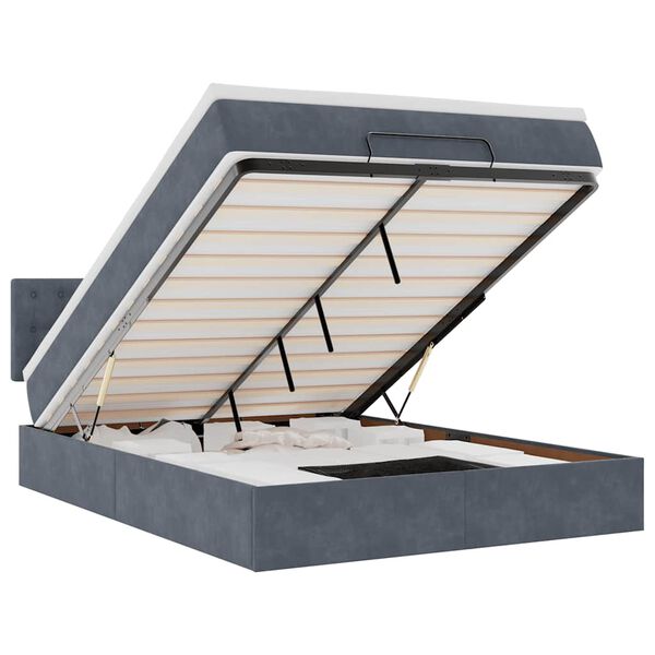 vidaXL Cadre de lit ottoman avec matelas gris fonc&eacute; 140x200 cm velours