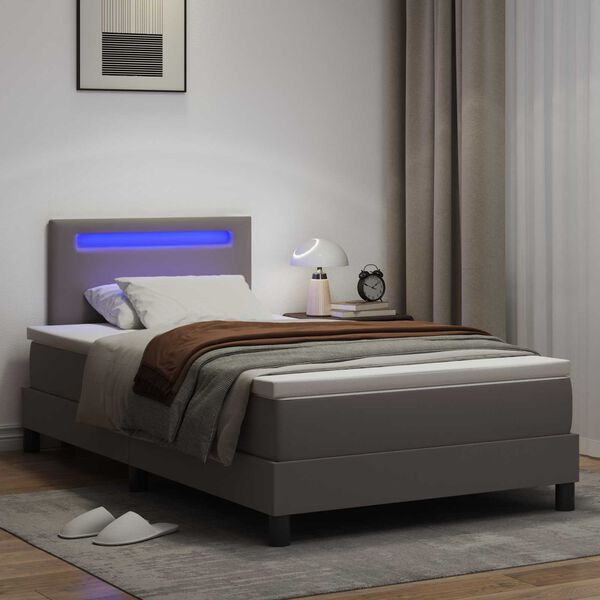vidaXL Lit &agrave; ressorts avec matelas Gris 120 x 190 cm Simili cuir
