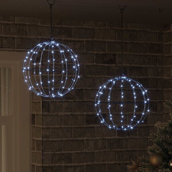 vidaXL Boule avec 192 LED 2 pcs Blanc froid 31,5 x 31,5 x 32 cm M&eacute;tal