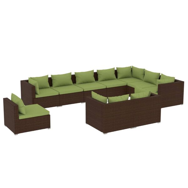 vidaXL Salon de jardin 10 pcs avec coussins R&eacute;sine tress&eacute;e Marron