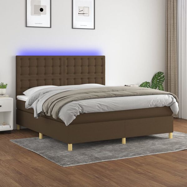 vidaXL Sommier &agrave; lattes de lit matelas et LED Marron fonc&eacute; 160x200 cm