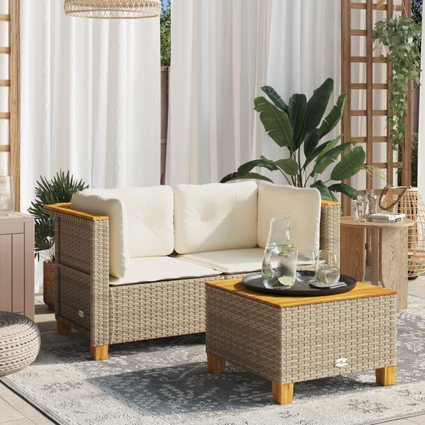 vidaXL Canapés d'angle de jardin et coussins 2pcs beige résine tressée
