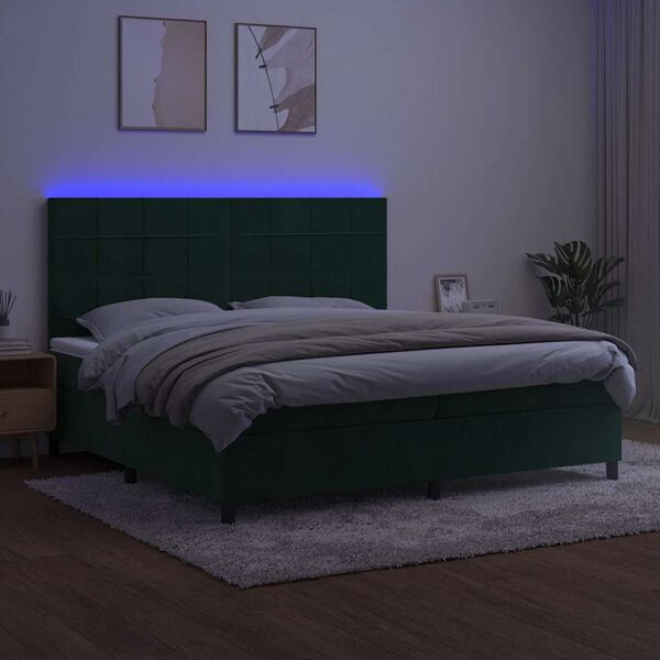 vidaXL Sommier &agrave; lattes de lit matelas et LED Vert fonc&eacute; 200x200 cm