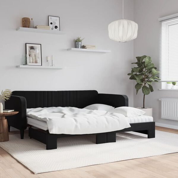 vidaXL Lit de jour avec gigogne et matelas noir 90x190 cm velours