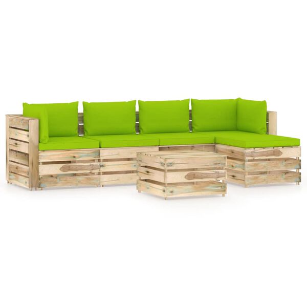 vidaXL Salon de jardin 6 pcs avec coussins Bois impr&eacute;gn&eacute; de vert