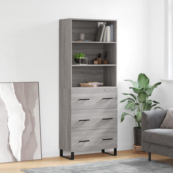 vidaXL Buffet haut Sonoma gris 69,5x34x180 cm Bois d'ing&eacute;nierie