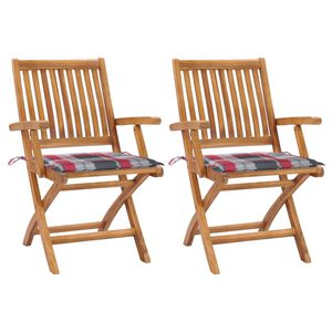 vidaXL Chaises de jardin lot de 2 avec coussins &agrave; carreaux rouge Teck