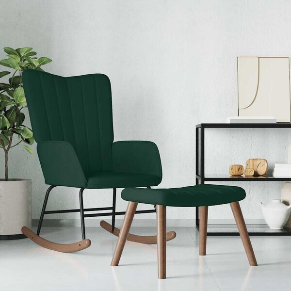 vidaXL Chaise &agrave; bascule avec repose-pied Vert fonc&eacute; Velours