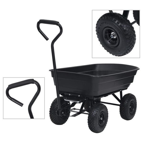vidaXL Chariot &agrave; main &agrave; bascule de jardin 300 kg 75 L Noir