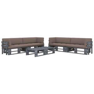 vidaXL Salon de jardin palette 6pcs avec coussins Pin impr&eacute;gn&eacute; de gris