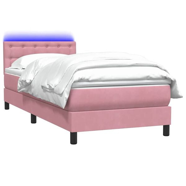 vidaXL Sommier &agrave; lattes de lit avec matelas et LED rose 90x210 cm velours