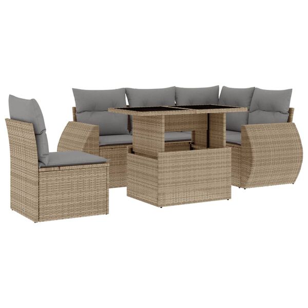 vidaXL Salon de jardin avec coussins 6 pcs beige r&eacute;sine tress&eacute;e