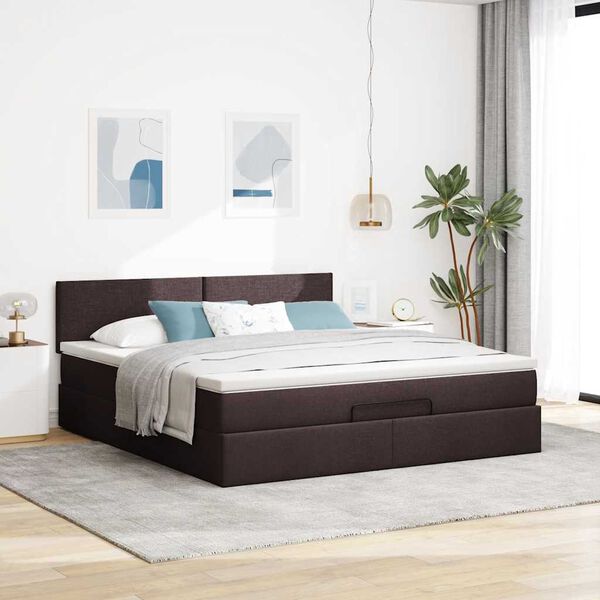 vidaXL Lit ottoman avec matelas et LED Marron fonc&eacute; 180x200 cm tissu
