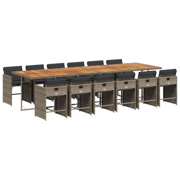 vidaXL Ensemble &agrave; manger de jardin coussins 13 pcs gris r&eacute;sine tress&eacute;e