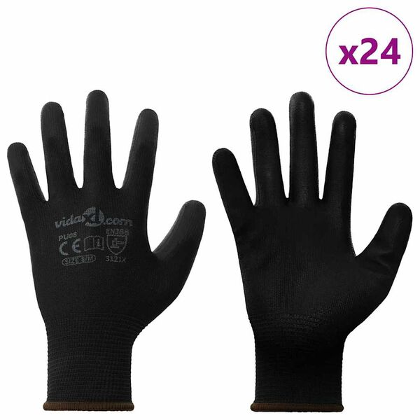 vidaXL Gants de Travail 24 pcs Noir 8 / m Polyester