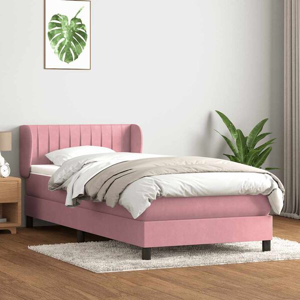 vidaXL Sommier &agrave; lattes de lit avec matelas rose 80x210 cm velours
