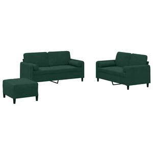 vidaXL Ensemble de canap&eacute;s 3 pcs avec coussins vert fonc&eacute; velours