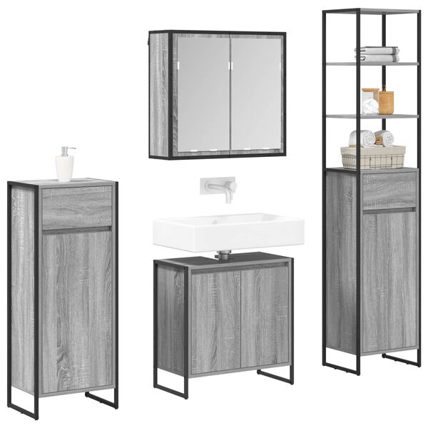 vidaXL Ensemble de mobilier de salle de bain avec tiroir Gris Sonoma