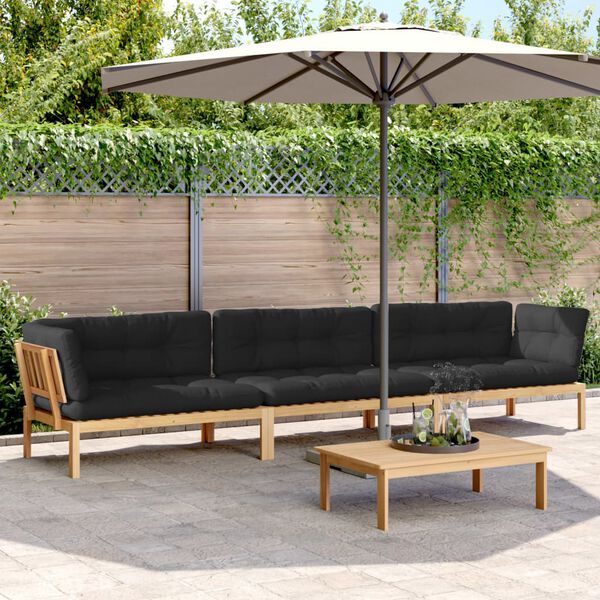 vidaXL Salon palette de jardin avec coussins 4pcs bois d'acacia massif