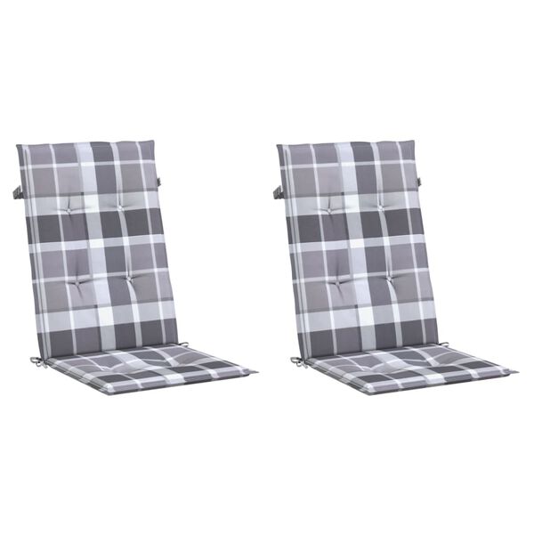 vidaXL Coussins de chaise jardin à dossier haut lot de 2 carreaux gris