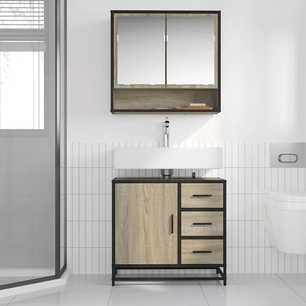 vidaXL Armoire lavabo de salle de bain ch&ecirc;ne sonoma bois d'ing&eacute;nierie