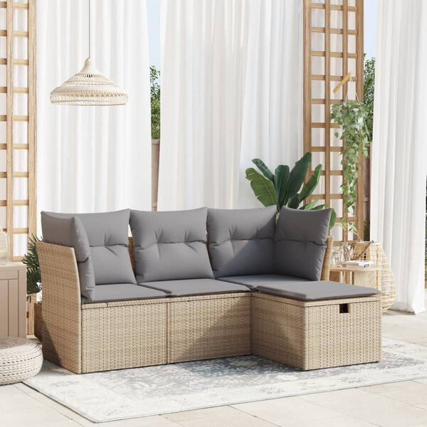 vidaXL Salon de jardin avec coussins 4 pcs beige r&eacute;sine tress&eacute;e