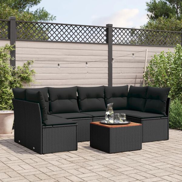 vidaXL Salon de jardin 7 pcs avec coussins noir r&eacute;sine tress&eacute;e