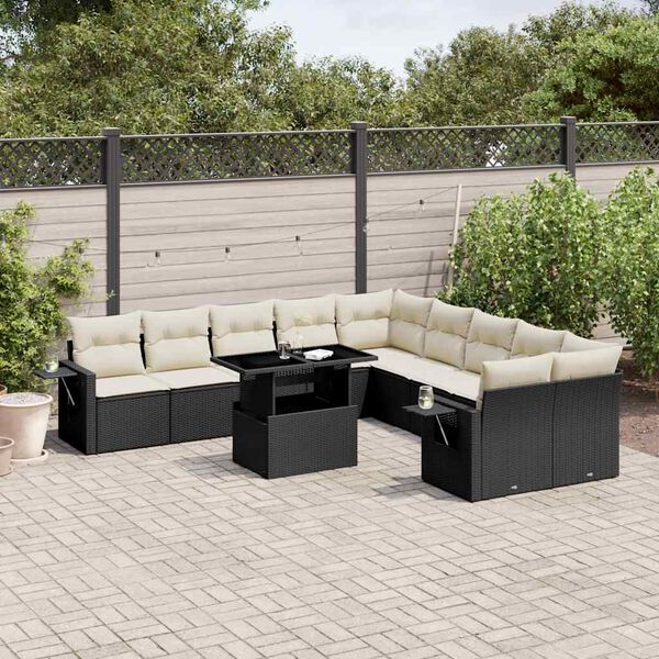 vidaXL Salon de jardin 11 pcs avec coussins noir r&eacute;sine tress&eacute;e