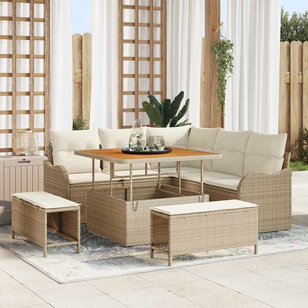 vidaXL Ensemble de canap&eacute; de jardin avec coussin 8 pcs Beige et cr&egrave;me
