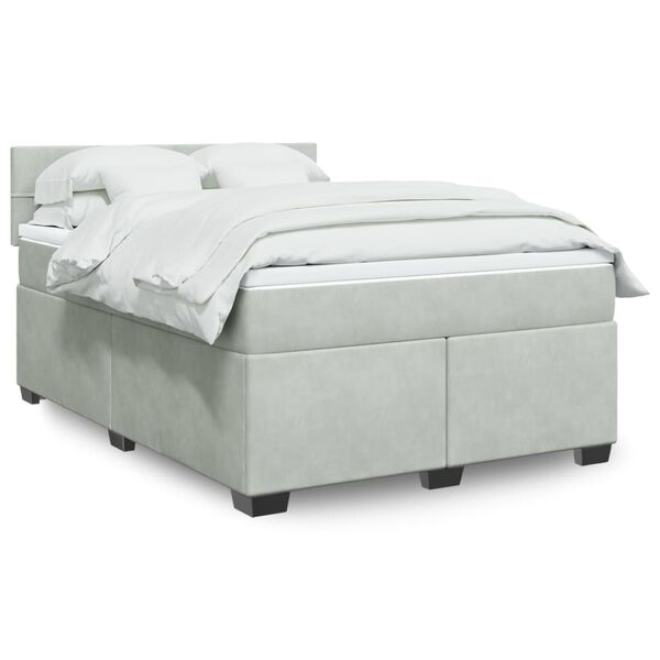 vidaXL Sommier &agrave; lattes de lit et matelas Gris clair 140x190cm Velours