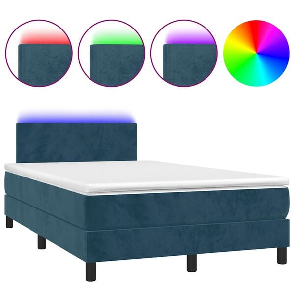 vidaXL Sommier &agrave; lattes de lit avec matelas LED bleu fonc&eacute; 120x190 cm