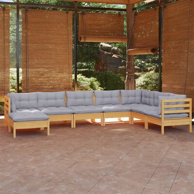 vidaXL Salon de jardin 8 pcs avec coussins gris bois de pin solide