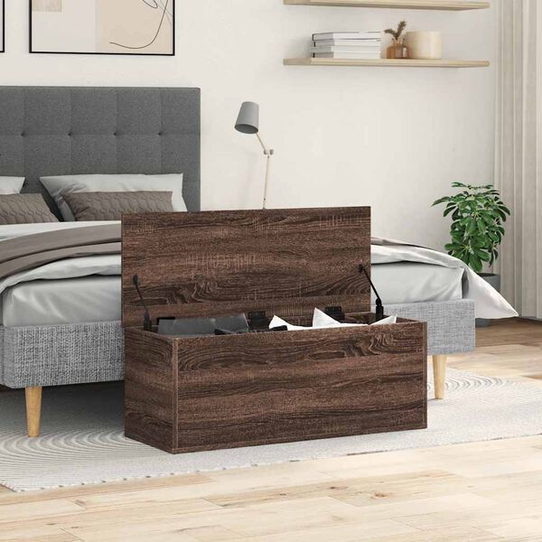 vidaXL Bo&icirc;te de rangement ch&ecirc;ne marron 90x35x35 cm bois d'ing&eacute;nierie