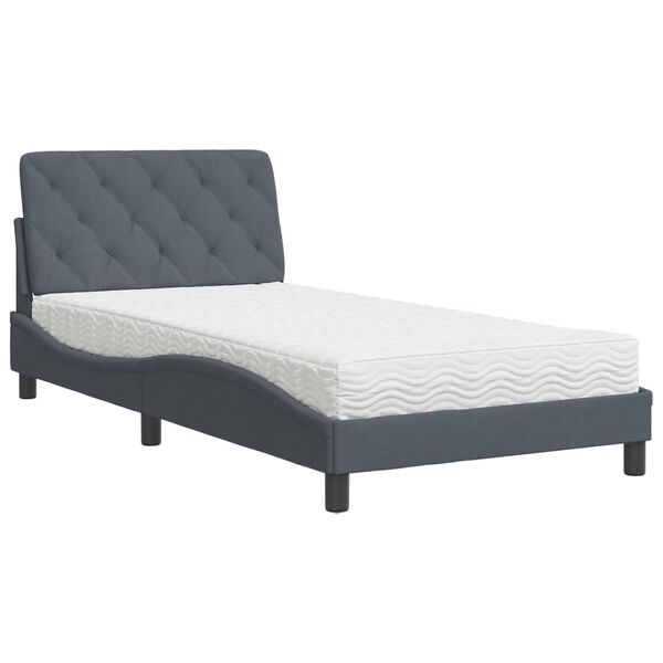 vidaXL Lit avec matelas gris fonc&eacute; 100x200 cm velours
