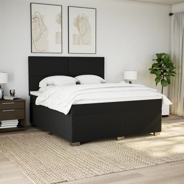 vidaXL Sommier &agrave; lattes de lit avec matelas Noir 180x200 cm Tissu