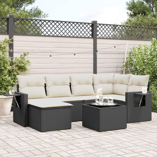 vidaXL Salon de jardin 7 pcs avec coussins noir résine tressée
