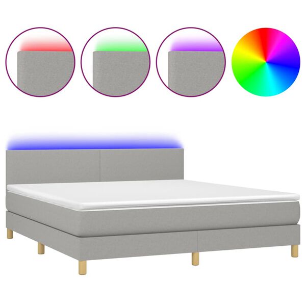 vidaXL Sommier &agrave; lattes de lit et matelas et LED Gris clair 180x200 cm