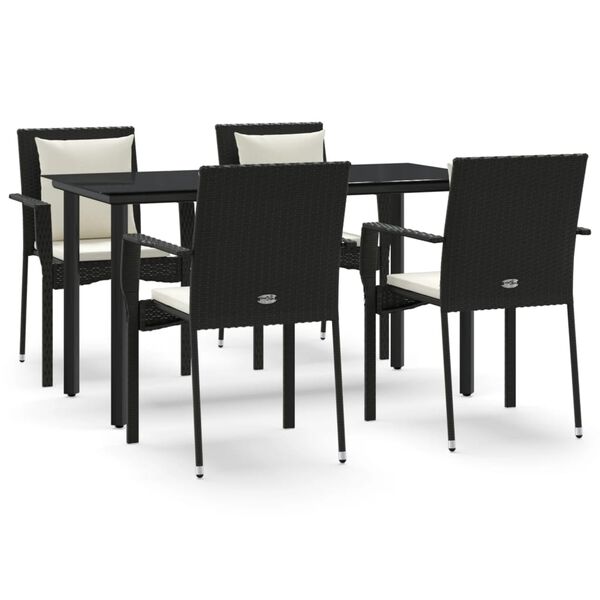 vidaXL Ensemble &agrave; manger de jardin coussins 5pcs Noir R&eacute;sine tress&eacute;e