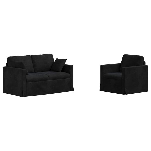 vidaXL Canap&eacute; 2 pcs Noir 138 x 78 x 80 cm Velours