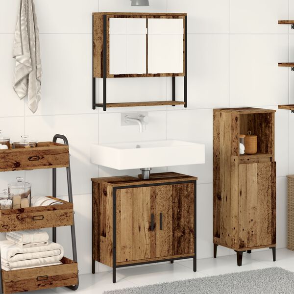 vidaXL Ensemble de mobilier de salle de bain avec &eacute;tag&egrave;re 2 pcs Marron