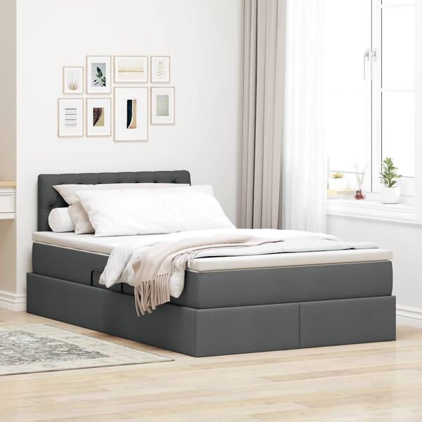 vidaXL Lit avec rangement et matelas Gris fonc&eacute; 120 x 200 cm