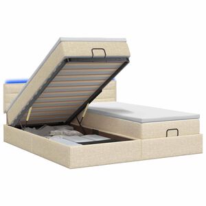 vidaXL Lit coffre avec matelas et LED Cr&egrave;me 180 x 200 cm Tissu