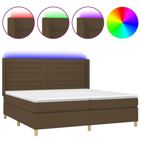 vidaXL Sommier &agrave; lattes de lit matelas et LED Marron fonc&eacute; 200x200 cm