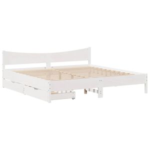 vidaXL Cadre de lit avec tiroirs blanc 200x200 cm bois massif de pin