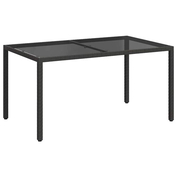 vidaXL Table de jardin 150x90x75cm Verre trempé et résine tressée Noir