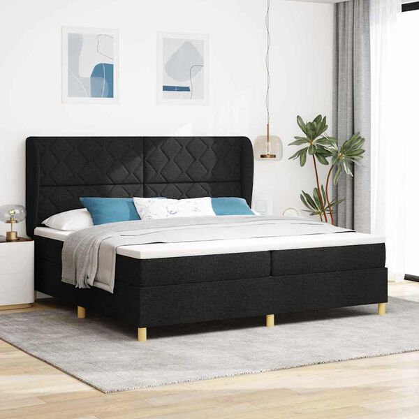 vidaXL Lit &agrave; ressorts avec matelas Noir 200 x 200 cm tissu