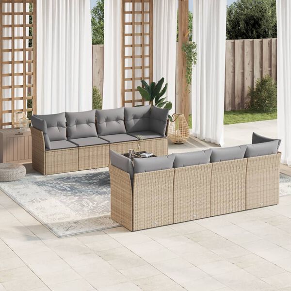 vidaXL Salon de jardin avec coussins 9 pcs beige r&eacute;sine tress&eacute;e