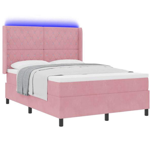 vidaXL Lit &agrave; Ressorts avec Matelas LED Rose 160 x 200 cm Velours