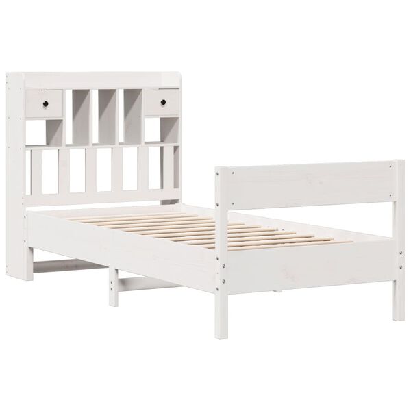 vidaXL Lit biblioth&egrave;que sans matelas blanc 90x200cm bois de pin massif